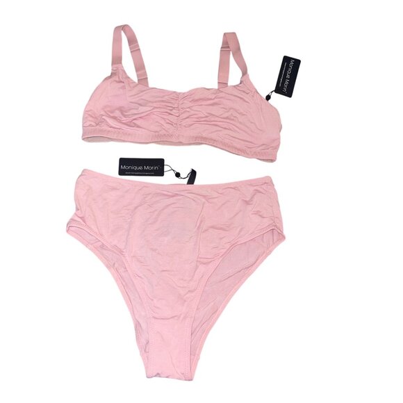 Monique Morin Pink Bralette Panty Set Size XL Modal Back Cut-out Design New - Picture 12 of 12
